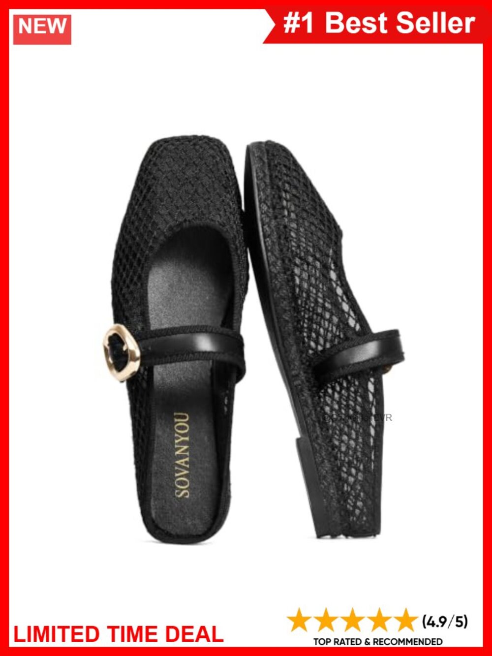 Mesh Flats Square Toe Mary Jane Mules Slip On Ballet